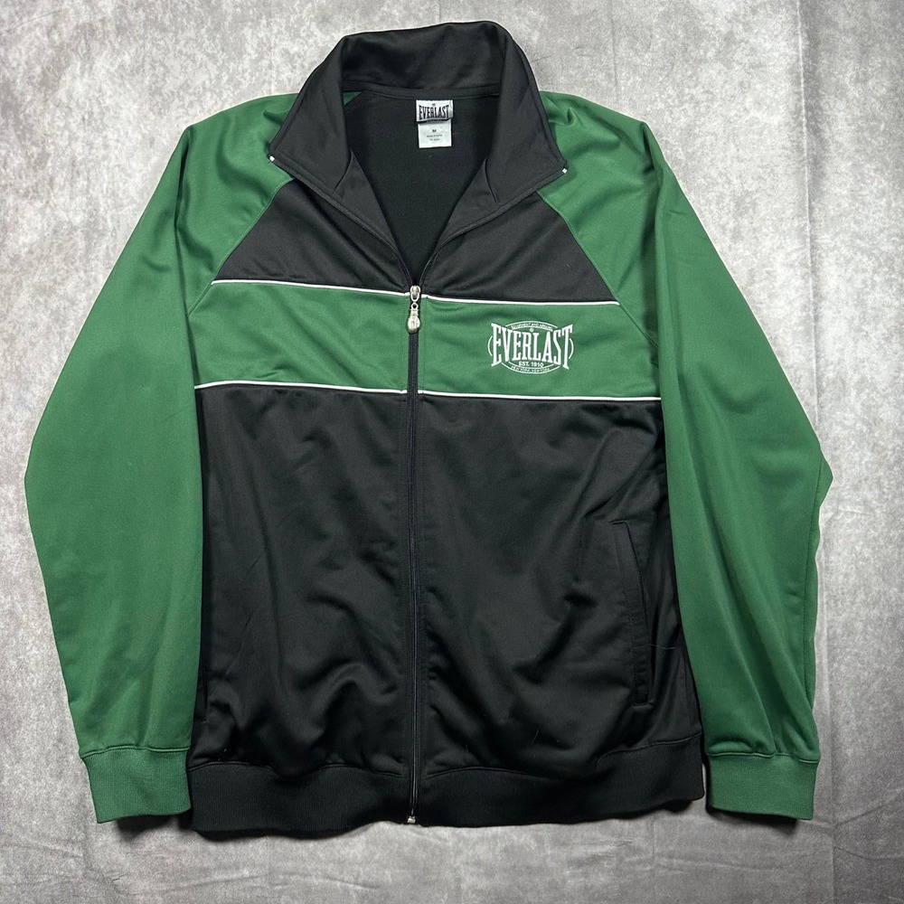 Everlast Mens Track Jacket M‎ Green Black Full Zip Boxing Glove Pull Sportwear